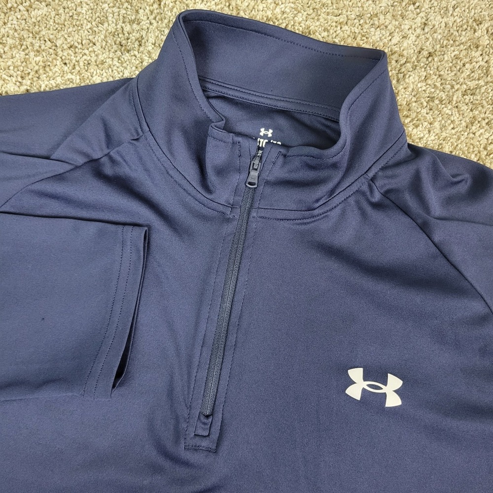 Under Armour Mens XL Solid Navy Performance Stretch Quarter Zip Long Sleeve
